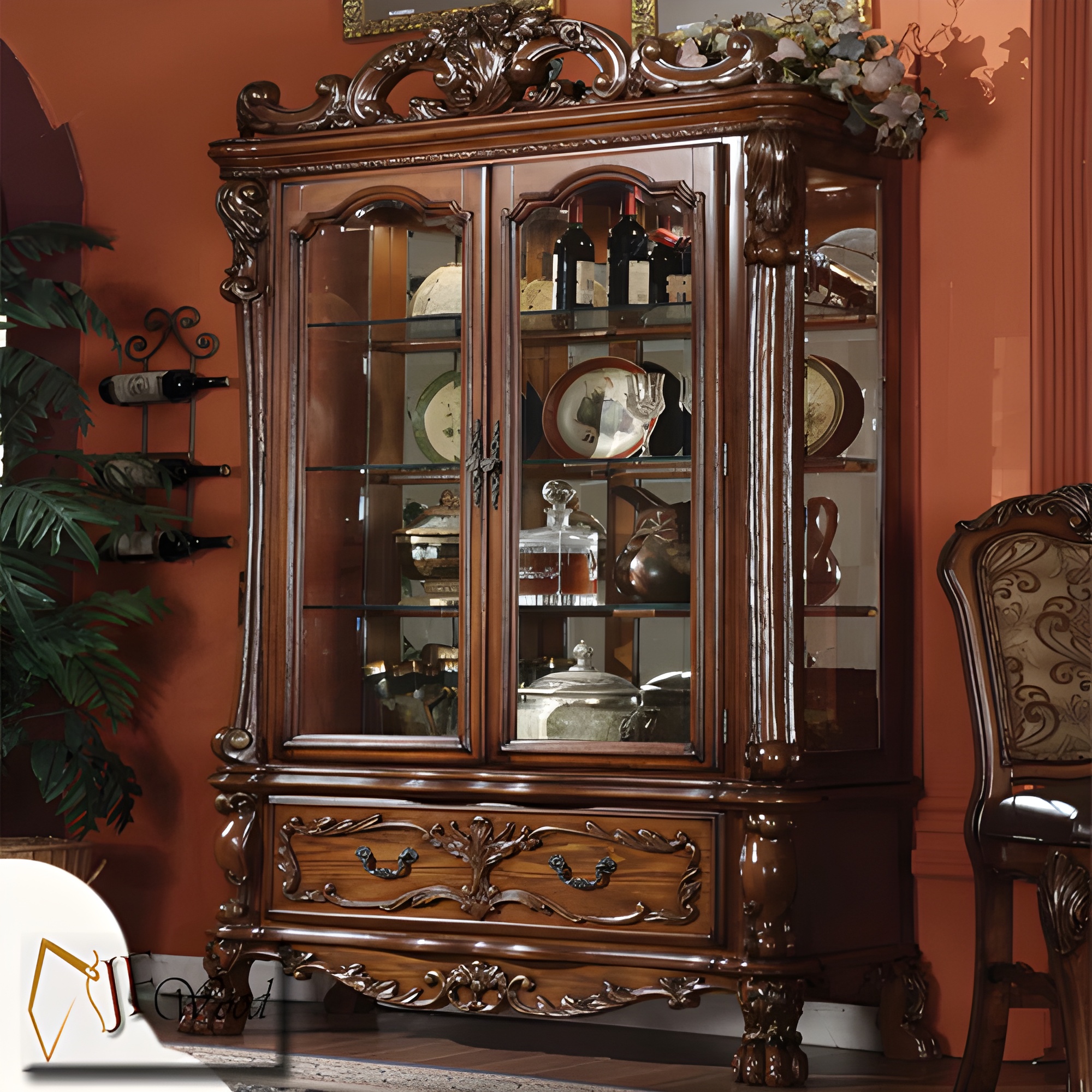 Elena Antique Display Cabinet